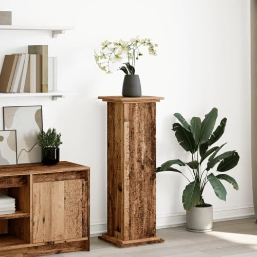 Mokuyary Postamento con spazio di archiviazione, effetto legno antico, 31 x 30 x 90 cm, supporto per piante, per interni ed esterni, scala decorativa per fiori, terrazza, balcone, soggiorno