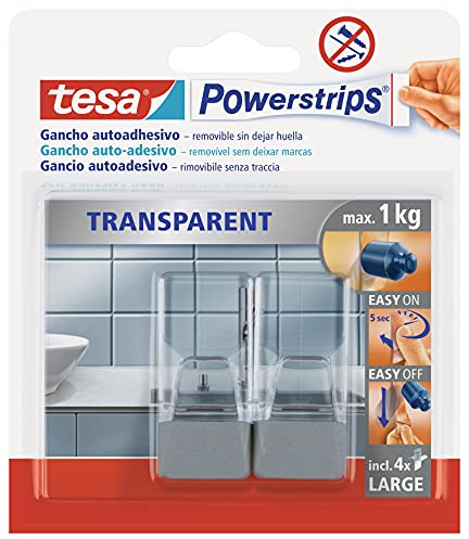 Pack de gancho grande combinado transparente y acero tesa Powerstrips + tiras