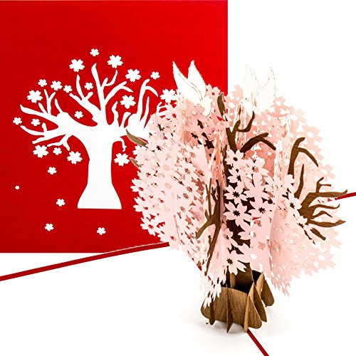 Pop Up Karte Kirschblüten - Tauben auf Kirschbaum“ 3D Geburtstagskarte & Glückwunschkarte zu Hochzeit & Verlobung - als Einladungskarte & Hochzeitskarte, Verlobungskarte & Valentinskarte