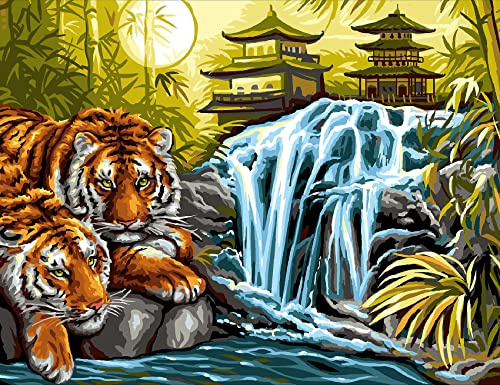 MAMMUT 8241524 - Malen nach Zahlen Senior, Tiger am Fluss, Komplettset mit bedruckter Malvorlage im A3 Format, 12 Acrylfarben, Pinsel und Anleitung, großes Malset ab 10 Jahre