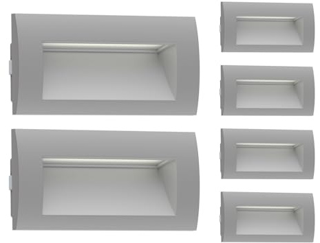 ledscom.de 6 Stück LED Wandeinbauleuchte ZIBAL, Downlight für außen, IP65, grau matt, 140 x 70mm, 3,3 W, 209lm, warmweiß