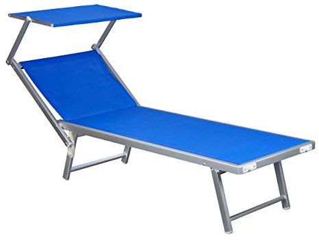 Totò Piccinni LETTINO SALENTO Prendisole Pieghevole in Alluminio con TETTUCCIO mare spiaggia piscina giardino (Blu)