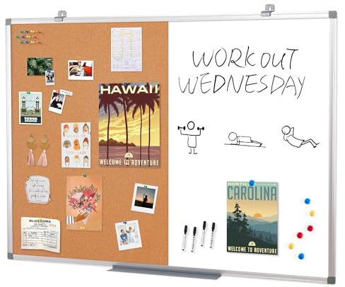 Swansea - Pizarra blanca magnética grande con combinación de corcho para oficina, hogar, escuela, 120 x 90 cm