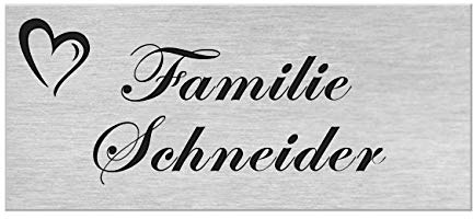 Klingelschild selbstklebend Briefkastenschild Namensschild Gravur Herz | Edelstahlschild mit Namensgravur, witterungs- und UV-beständig, Premium Lasergravur, Schild, hochwertig, personalisiert