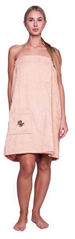 Ger3as Toalla Sauna para Mujer, Sarong de Sauna con Banda elástica y Cierre de Velcro, Mujer Toalla de algodón 100%, Sauna Kilt de Bienestar Secado rápido (Perla)