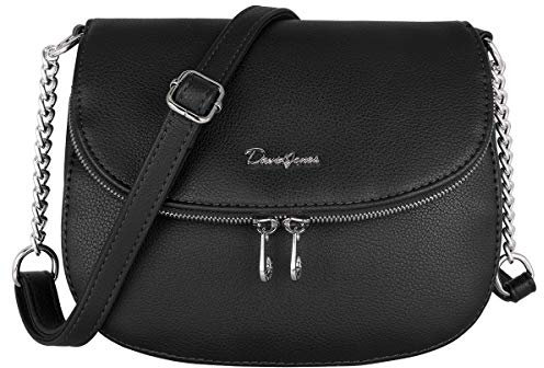 David Jones - Damen Kleine Umhängetasche - Frau Handtasche PU Leder Schultertasche - Elegante Tasche Klappe Zip Reißverschluss - Crossbody Bag Abendtasche Clutch Pochette - Handy Stadt - Schwarz