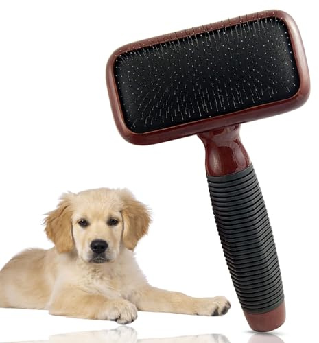 Kenchii Slicker Brush for Dogs, Professional Dog Grooming Brush for Loose Fur, Tangles, Long Short Haired, Stainless Steel Pins, Maplewood Handle, Small