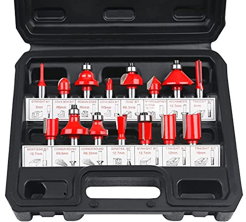 flintronic Set di Fresa per Scanalature del Legno, 15 Pezzi Punte da Taglio Legno in Metallo Duro, Custodia in Plastica(8MM)