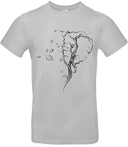 Smilo & Bron Herren T-Shirt mit Motiv Baum in Form eines Elefanten-Kopfes Bedruckt Grau Pacific Grey S