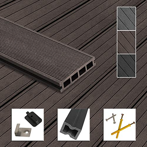 Montafox WPC Terrassendielen 16 m² 2,2 m Komplettset Dunkelbraun | inklusive Unterkonstruktion, Balkondielen, Holzoptik, Hohlkammerdiele, Clips, UV-beständig, Klicksystem, frostsicher