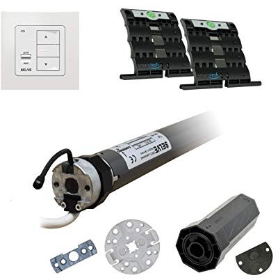 smarotech® Nachrüstset zum Modernisieren von Gurt/Kurbel: smarotech® Montageset SW40 (für 40mm 8-kant-Wellen) inkl. Selve Rollladenmotor SE Pro-COM 1/10 (bis 4,3m²) und Commeo Wall send