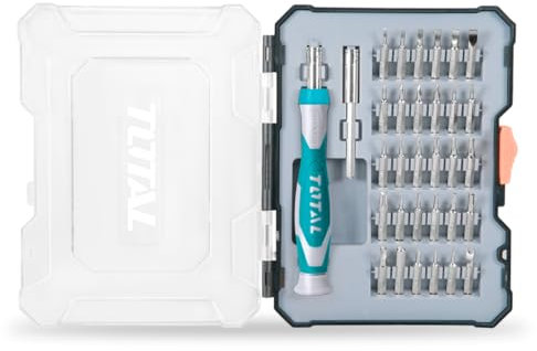 TOTAL - Cacciavite con Set di 30 Punte di Precisione - Include Punte Phillips, Torx e Esagonali - Manico Bimateriale Cromo Vanadio