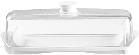 Mantequera de plástico con tapa, compacta, for guardar mantequilla y queso en el frigorífico, 19 x 6,5 cm, resistente al polvo y apilable.(Transparent)