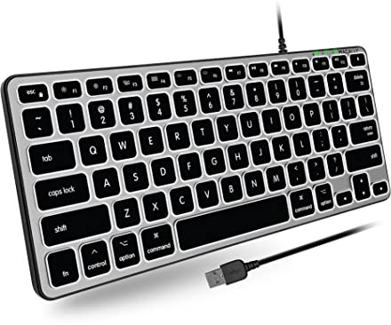 Macally Backlit Mac Keyboard Wired - Save Space, Work Great - Slim and Compact Apple Keyboard with LED Keys, 3 Brightness Levels, 5ft USB Cable - Space Gray