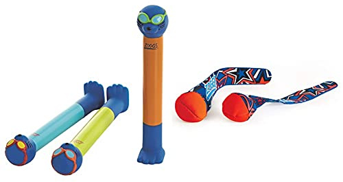Zoggs Children's Zoggy Sinking Dive Sticks Pool Toy and Game, Blue/Lime/Orange, 3 Years + (Pack of 3) & Kids Dive Balls Sinking, Pool Game Water Toy, Multi-coloured, 55 Mm