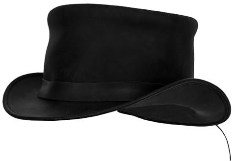 Genuine Leather Top Hat Fashion Gentleman Hat Black Deadman Top Hat for Men Women, Black, M