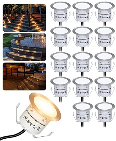HIBOITEC 16Pcs Decking Lights, Lighting LED Deck Lights φ32mm, Warm White Decking Lighting, Waterproof Plinth Deck Light, for Outdoor, Garden, Floor Tile, Staircase, Wall Corner, Bathroom