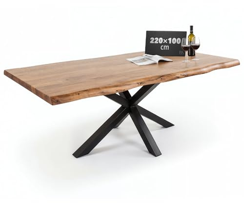 Esstisch MAMMUT NATURE 220cm - schwarz - Akazienholz - handgefertigt robust | Massiv, hochwertig, individuelle Maserung, Unikat, Metallgestell