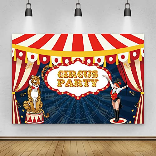Renaiss 2.2x1.5m Circo Carnevale Sfondo Tenda da circo rossa Animale Sfondo di fotografia Compleanno bambini Decorazioni per feste Banner Baby doccia Puntelli fotografici