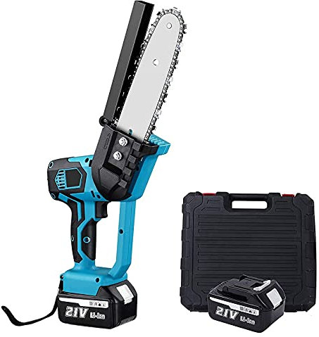 HODAGES Mini Motosierra eléctrica, Motosierra inalámbrica Recargable de 8 Pulgadas con 2 baterías, Ideal para Cortar Madera de Rama de árbol