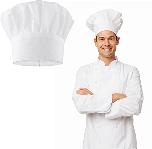 Lusofie Toque de Cuisinier Chapeau de Chef Adulte Réglable Elastique Boulanger Chapeau de Cuisine Blanc Cuisine Chapeau de Chef Hommes Dames Calot Cuisine