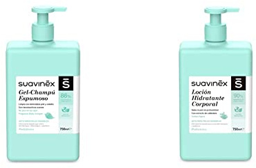 Suavinex, Gel-Champú Espumoso Para Bebés. No Pica en los Ojos, Textura Espumosa y Fragancia Baby Cologne, 750 ml & Loción Hidratante Corporal para Bebés. 750 ml