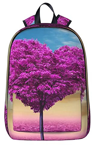 NYHGOXM Herzförmiger Rucksack mit Baum in lila Aufdruck, wasserabweisend, Laptop-Rucksack, Schulanfang und Uni, Schwarz , One size