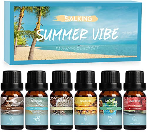 SALKING Aceites Esenciales de Verano, Aceites Esenciales para Humidificador Difusor - Brisa del Océano, Mojito, Coco, Piña, Sandía, Helado de Vainilla