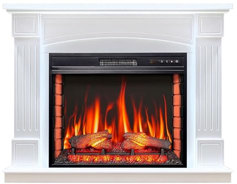 ArtiFlame Elektrischer Standkamin mit Heizung Boston AF28S LED Weiss mit Ton, 12 Heizstufen, Timer, echter Flammeneffekt, 3 Helligkeitsstufen, Fernbedienung, weiß