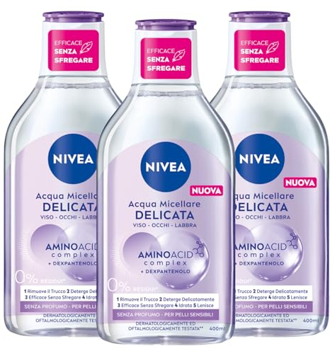 Nivea Micellair 5in1 Micellare empfindliche Haut, Make-up-Entferner für Gesicht und Augen, beruhigende Wirkung für tiefe und sanfte Reinigung, 3 Flaschen à 400 ml