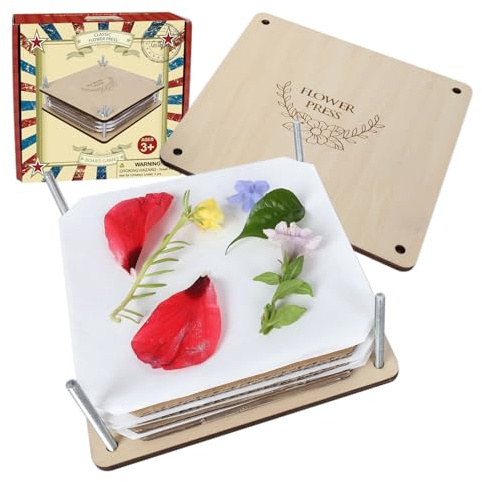 GOTHINK Kit Pressa Fiori in Legno, 6 Strati 6x6 Pollici, per Essiccare e Conservare Fiori e Foglie, Arte e Mestieri per Adulti e Bambini
