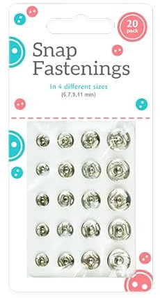 20 Sew on Snap Fasteners Fastenings - 4 Assorted Sizes 6,7,9,11 Metal Clothes Poppers