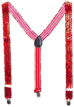 TrendandStylez Pailletten Hosenträger, rot Glitzer, 50-90cm, für Damen und Herren, Glamour Accessoire, bis 195cm Körpergröße