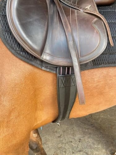 Preto Sangle de selle synthétique pour cheval - Confort gaufré - En néoprène - Sangle équine - Anti-frottement - Extrémité élastique - Contour noir - Anatomique/ergonomique - En PVC