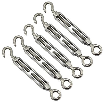 5PCS Edelstahl 304 Haken Und Öse Spannschloss M5 Größe Heavy Duty Rigging Segeln Hardware Spannschloss Draht Seil Spannung