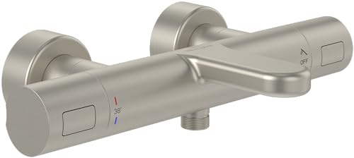 Villeroy & Boch Universal Taps & Fittings Badewannenthermostat, Badewannenarmatur mit Verbrühschutz und Sicherheitssperre bei 38°, Mischbatterie Badewanne Aufputz, rund, Brushed Nickel Matt