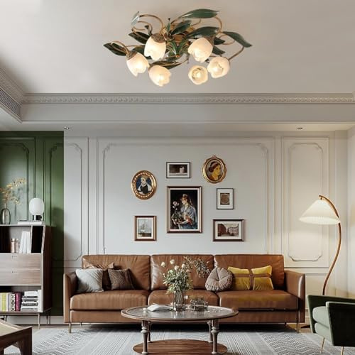 RuiRfh Bronze Kronleuchter für Esszimmer Retro Eisen E14 Deckenlampe 6 Lichter antike Deckenleuchte Glasschirm industrielle Bauernhaus Deckenleuchter Wohnzimmer Schlafzimmer Kücheninsel Beleuchtung