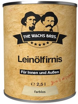 Leinölfirnis Holzschutz für Außen und Innen - 2,5 L - Holzpflege lebensmittelecht - Leinöl Firnis farblos für alle Holzflächen - the wachs bros.