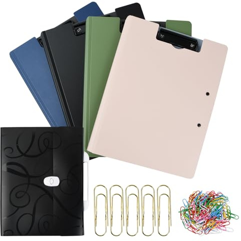 4 pezzi Portablocco A4, Portablocchi in Plastica con Pinza, raccoglitore in plastica Foldover Clip Boards, portablocco con coperchio, per Business School Office Conference Notepad Clip Board