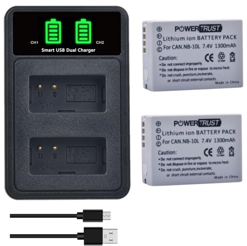 PowerTrust 2X NB-10L Akku mit Typ-c Ladegerät für Canon PowerShot G3 X, G16, G1 X, G15, SX40 HS, SX50 HS, SX60 HS