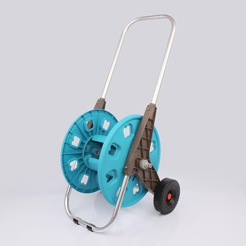 TT-YEC Capacity 50M Hose Reel Trolley, Irrigation Hose Trolley with Wheels, Convenient Hose Guide in A Sturdy Frame, Easy To Fix for Convenient Watering, Blue/Grey