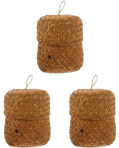 Alipis 3pcs Handmade Seagrass Basket for Living Small Storage Basket Lid Decorative for Her
