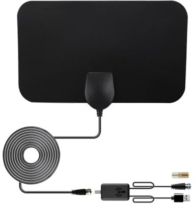 Vecys HDTV Indoor TV Antenna 10dBi Wall Mounted DVB-T2 HD Digital TV Antenna with F Female to TV Male Adapter 80 Miles Range Mini Antenna for Smart TV RG174 3m/9.84ft Coax Cable Support 1080p
