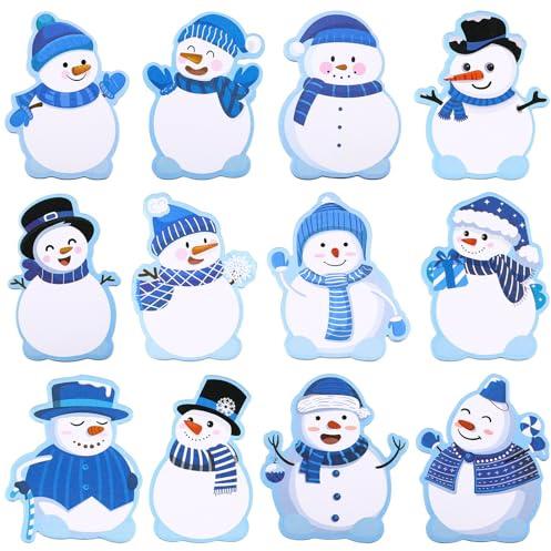 Clabby 12 Stück Weihnachts-Haftnotizen Selbstklebende Weihnachtsnotizen Winterlicher Weihnachts-Schneemann-Notizblöcke für Weihnachten Feiertage Arbeit