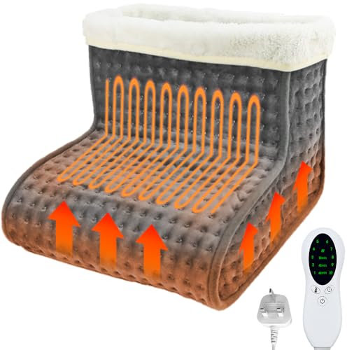 Electric Foot Warmer, Heated Feet Warmers, Heated Foot Warmers with 10 Adjustable Temperature and 3 Timer Settings, Feet Heater Warmer with Soft Fleece Lining, Washable Inner Sleeves (Grey)