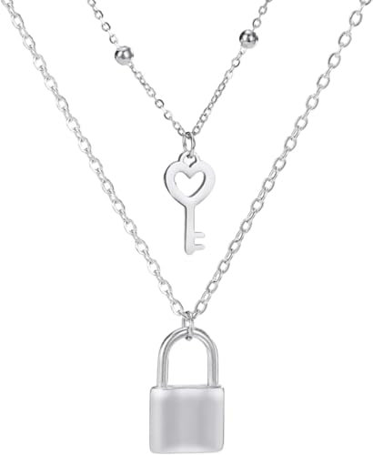 SHGDAIO Girl Products 925 Sterling Silver Lock Necklace For Women And Men, Stone Heart Lock Necklace Key Padlock Pendant, Padlock Necklace For Women, Lock Chain Necklace, Lock Necklace Men Gifts