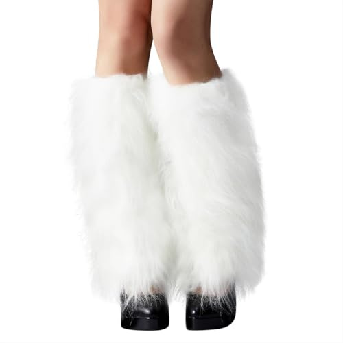 QIBZI Scaldamuscoli da donna,Scaldamuscoli in pelliccia da donna Copristivali invernali in pelliccia lunga (Bianco 40 cm)