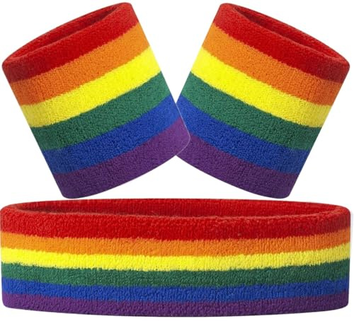 Hatstar 3-teiliges Schweißband Set | 1x Stirnband + 2X Schweißbänder für Handgelenke | Stirnband Damen & Herren | Accessoire für Karneval & Fasching Aerobic Kostüm