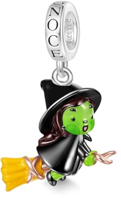 GNOCE Pendentif à Breloques Méchant Elphaba Sur Balai Volant En Argent Sterling S925 Pour Bracelet Collier Bijoux Cadeau Pour Les Fans (Elphaba)