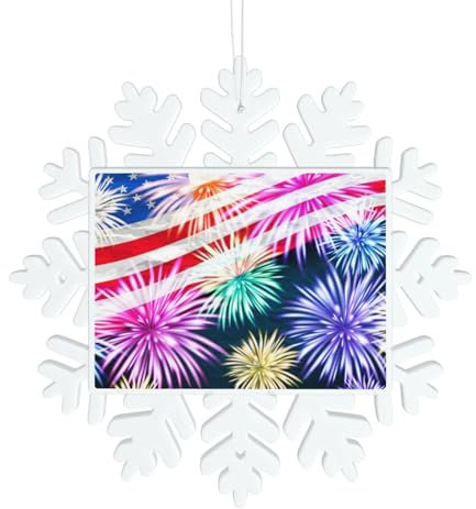 Patriotische 4. Juli Amerikanische Flagge Schneeflocke Form Weihnachtsbaum Anhänger Weihnachtsschmuck Handwerk Dekorationen mit Lanyards Neuartige Party Dekorationen
